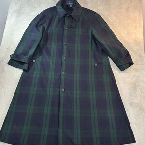 VINTAGE Ralph Lauren Womens 8 Cotton MADE IN USA Blackwatch Plaid Flared Trench